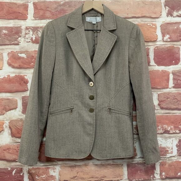 Tahari ASL Blazer Women's Size 4 Taupe Brown Office Work Career Button Up Jacket - Picture 7 of 9